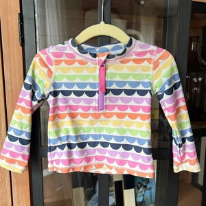 Ruffle Butts rashguard toddler girl scalloped rainbow long sleeve swimsuit top